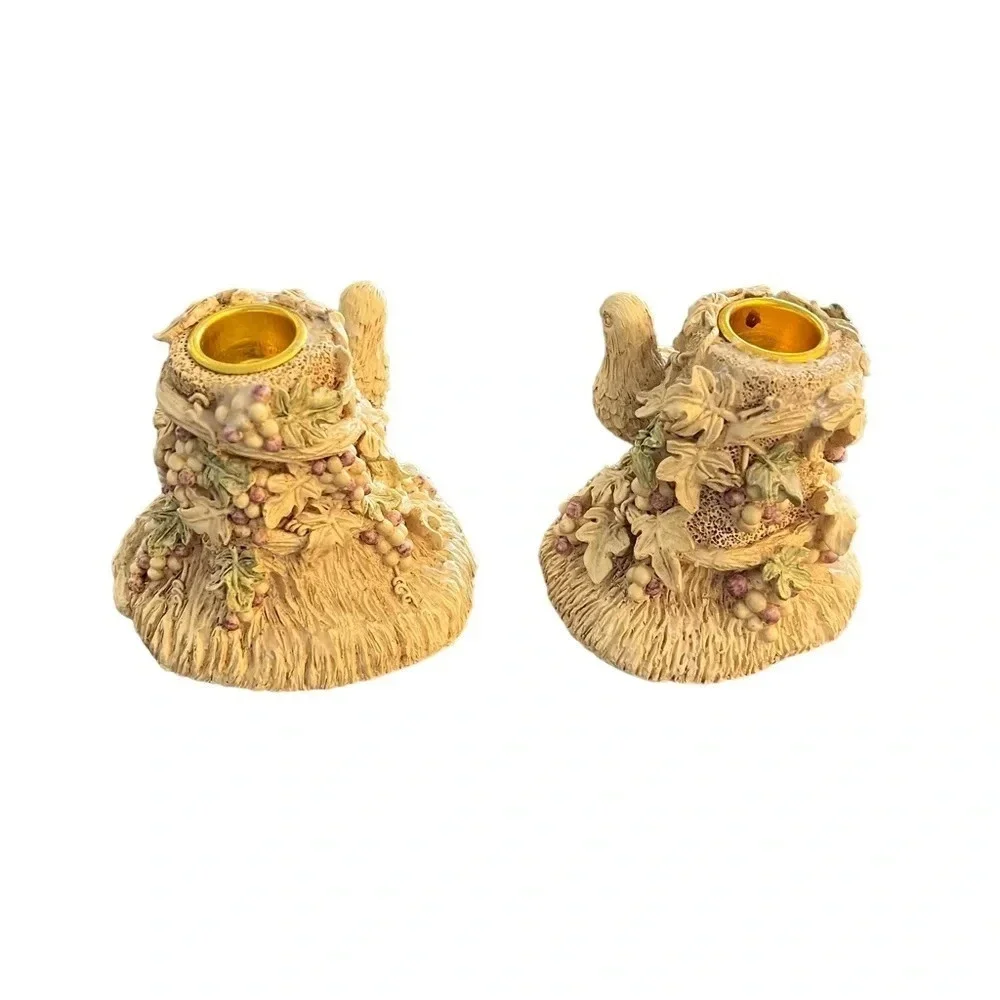 Vintage Giftcraft Pheasant Grapes Candle Holders for Tapers PAIR
